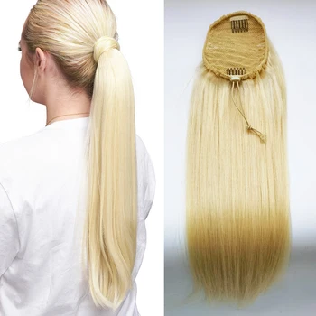 Straight Drawstring Ponytail #613 Blonde Clip In Hair Extensions 100% Unprocessed Human Hair Extensions For Women 16-26inches