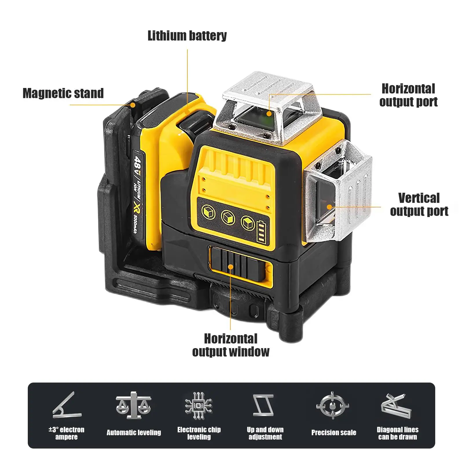 12 Zeilen 3-seitig 360 ° Laser Level 12V Lithium Batterie Grüne Linie Automatische Nivellierung Werkzeug Hochpräzise Mehrzweck Laser Leveler – Detail 3