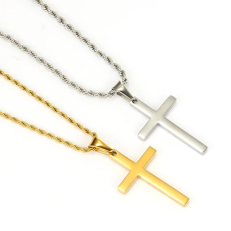 3mm Stainless Steel Cross Pendant Necklace for Men Women Wist Rope Chain Necklace Chokers Party Jewelry Vintage Gift