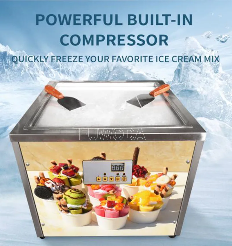 Tabletop 45cm Single Square Pan Ice Cream Roll Maker Machine Commercial Fried Ice Cream Roll Machine Yogurt Making 3