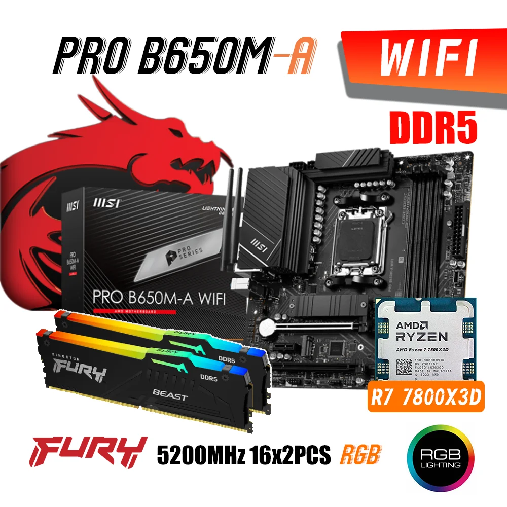 MSI PRO B650MA WIFI DDR5 Motherboard AM5 With AMD Ryzen 7 7800X3D
