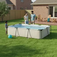 Piscine Tubulaire Démontable Rectangulaire 316x238x66,5 cm 3700L Cadre Métallique Galvanisé Gris Piscine Hors Sol Jardin Familiale 2-4 Personnes Avec Kit Réparation Sans Filtre 8