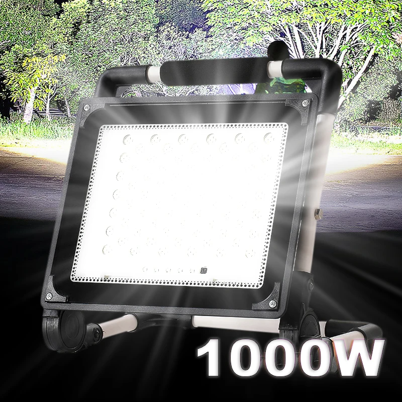 1000W Outdoor Camping Floodlight LED Reflector COB Garden Light High-Power Ultra Bright Waterproof Belt 18650 Battery Charger