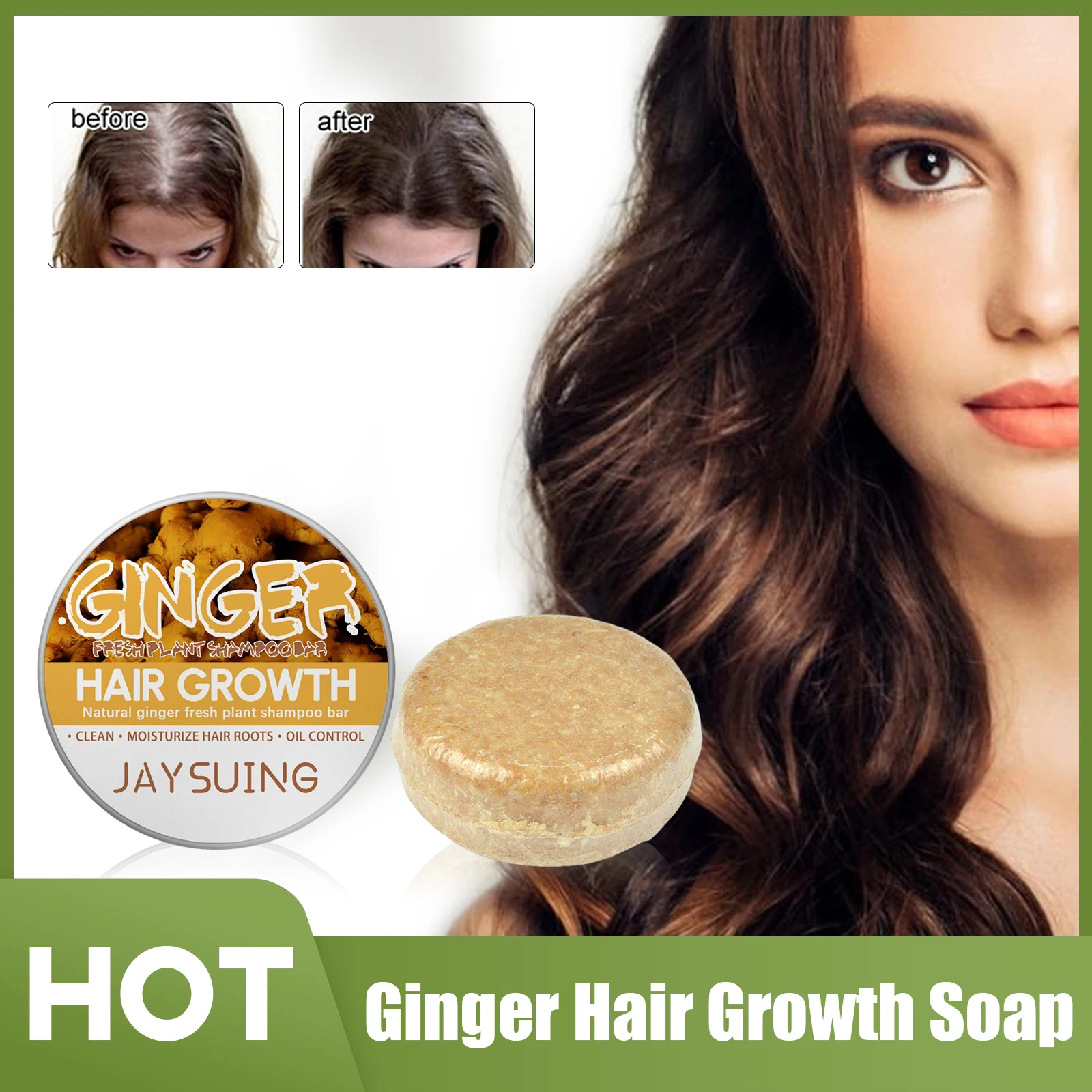 

Ginger Shampoo Soap Hair Growth Baldness Treatment Regrowth Dandruff Removal Oil Control Nourishing Scalp Anti-Hair Loss Bar