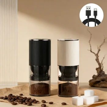 Electric coffee grinder, rechargeable coffee bean grinder with adjustable coarseness, perfect for beverage and kitchen use. 1