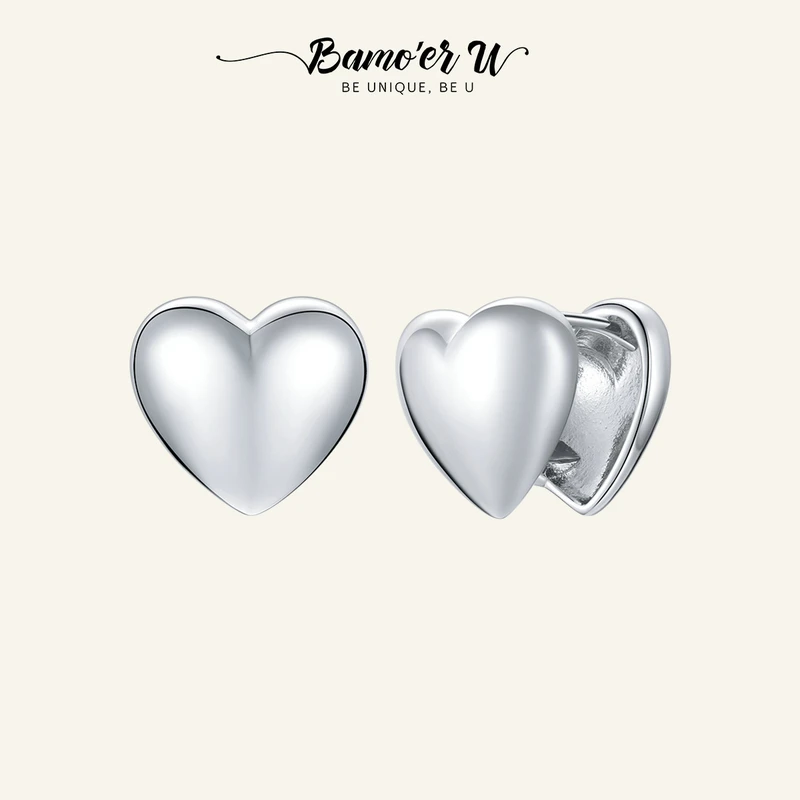 

Bamoer U 100% 925 Sterling Silver Fashion Heart Stud Earrings for Female Ear Studs Matching Bridal Wedding Gifts Fine Jewelry