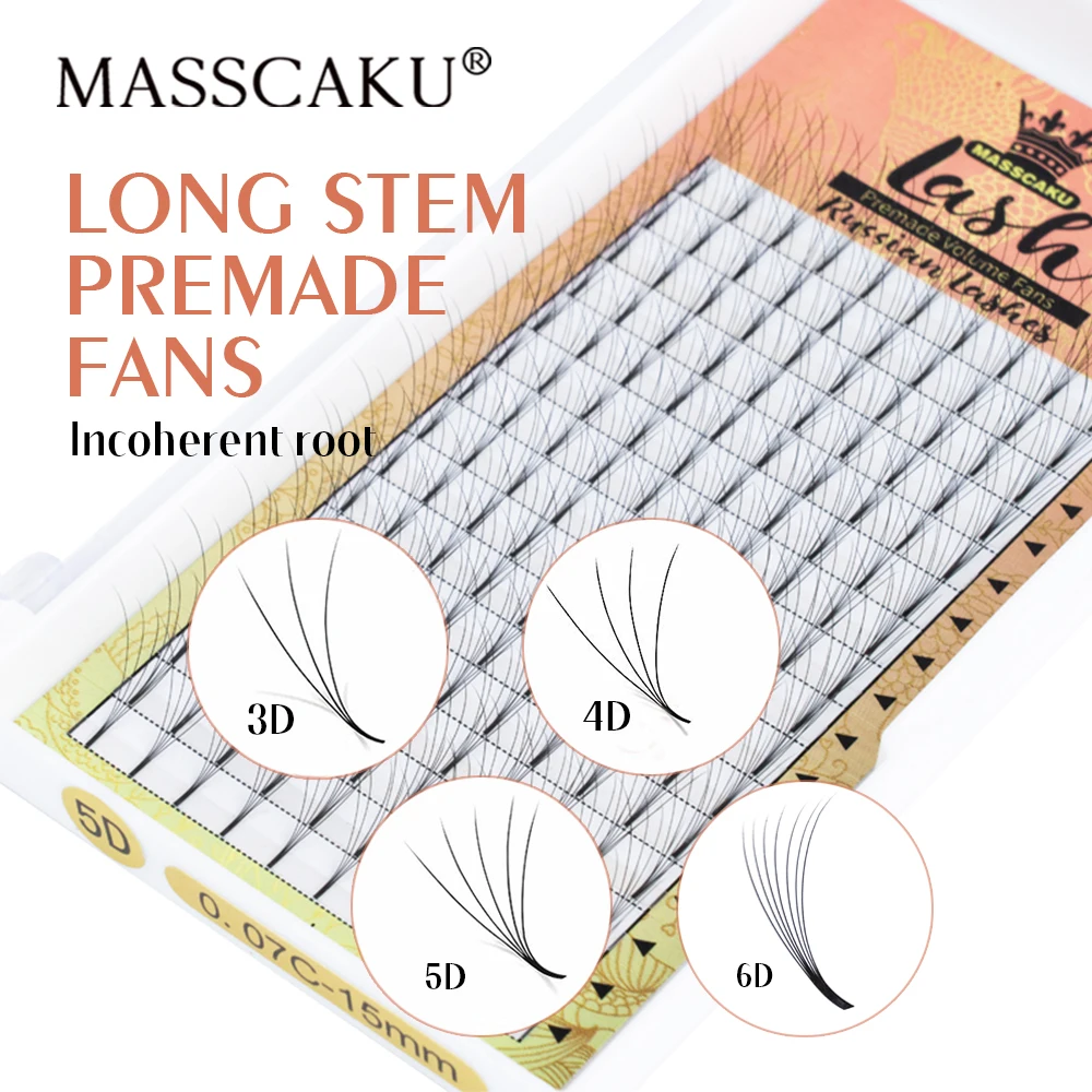 

High Quality Masscaku Faux Mink Handmade Lashes Long Stem Korean Pbt Fiber Eyelash Extension Russian Volume Fans Eyelashes