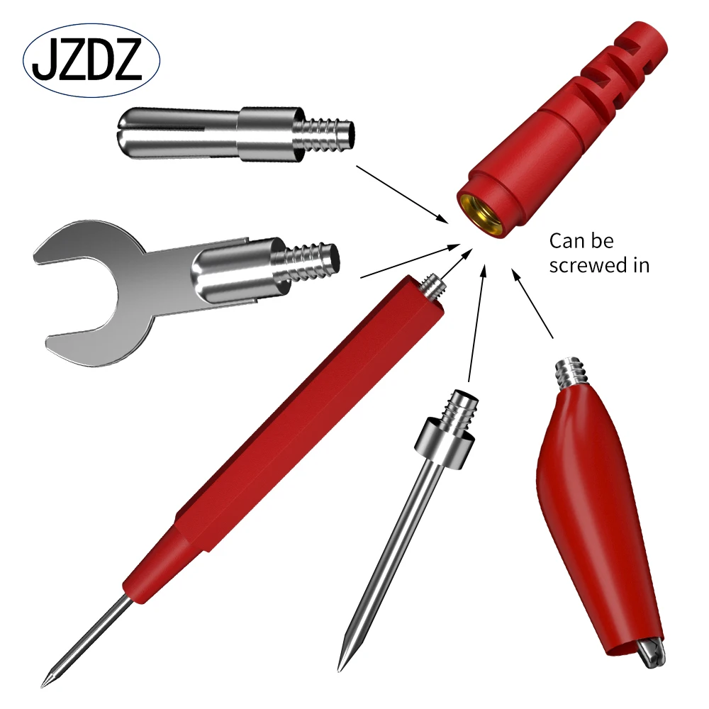 JZDZ 16 인 1 멀티미터 테스트 리드 키트, 교체 가능한 실리콘 점퍼 와이어, 악어 클립, 프로브, 바나나 플러그, 테스트 바늘