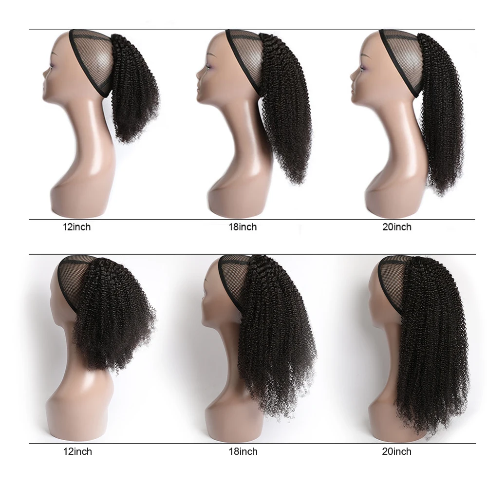 Ms Afro Kinky Curly Ponytail Human Hair Extensions Drawstring 3C 4A Wrap Around 10-26Inch Clip In Remy