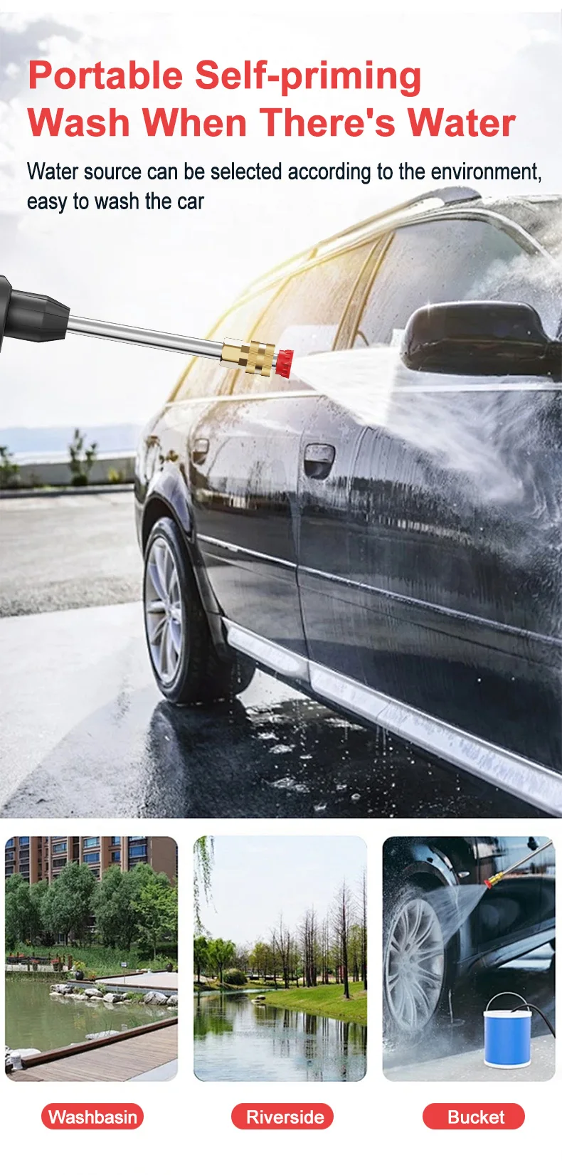 EAFC Elektrische Hochdruck-Wasserpistole, 60 Bar, Autowaschpistole, Waschmaschine, tragbarer kabelloser Hochdruckreiniger mit Batterie – Detail 7