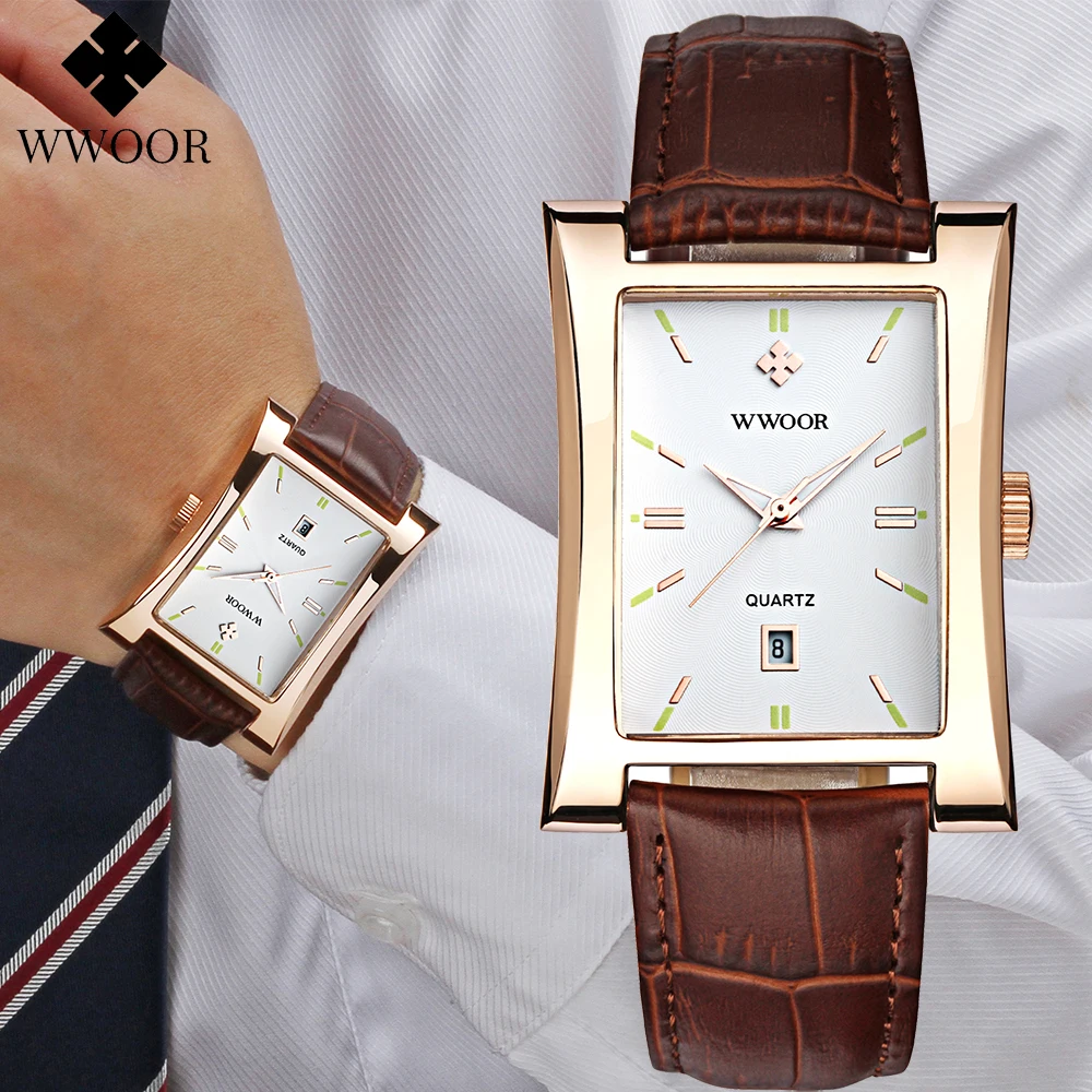 WWOOR Luxury Men Watch High Quality Waterproof Luminous Men's Watches Leather Men Quartz Wristwatches Casual Clock Montre Femme