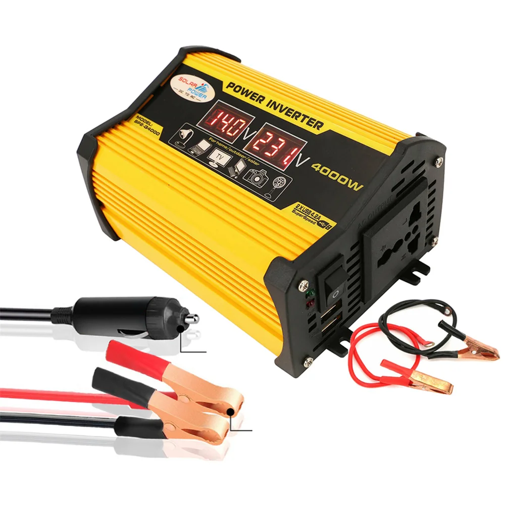 Car Power Inverter Converter DC 12V To AC 110/220V Transformer Dual USB 4000W Peak Modified Sine