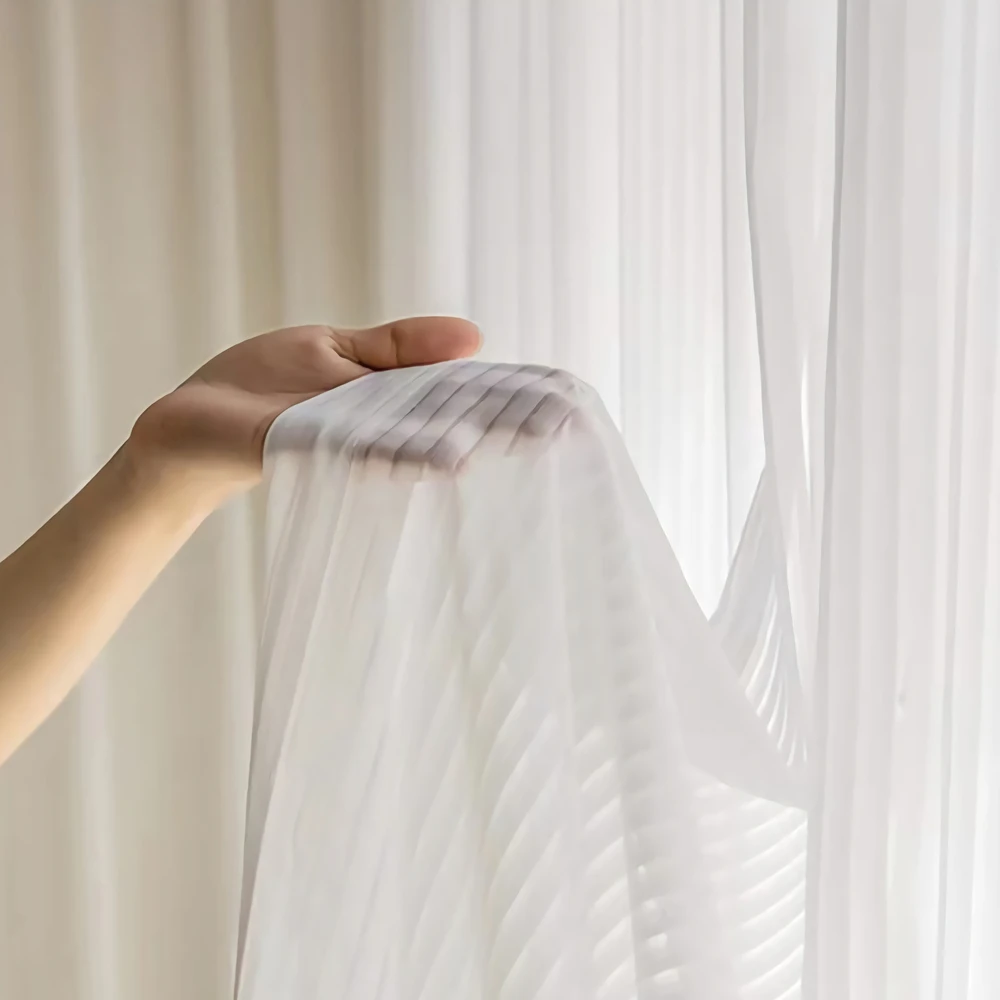 

High Quality White Transparent Curtains For Living Room Tulle Striped Vertical Veil Fashion Sheer Curtain For Girl Bedroom