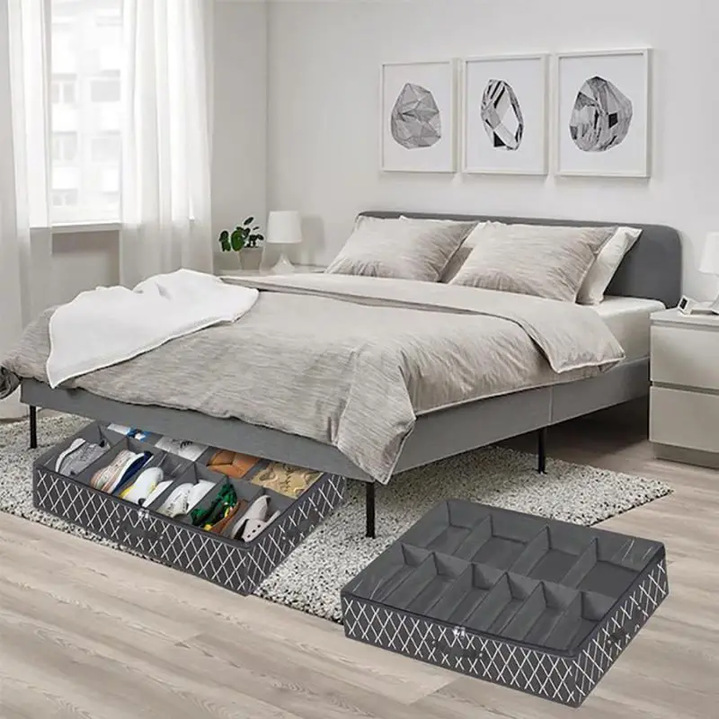 Under Bed Shoe Storage Organizer Adjustable Dividers, Reinforced Handle, Underbed Storage Solution with Clear Window, Breathable