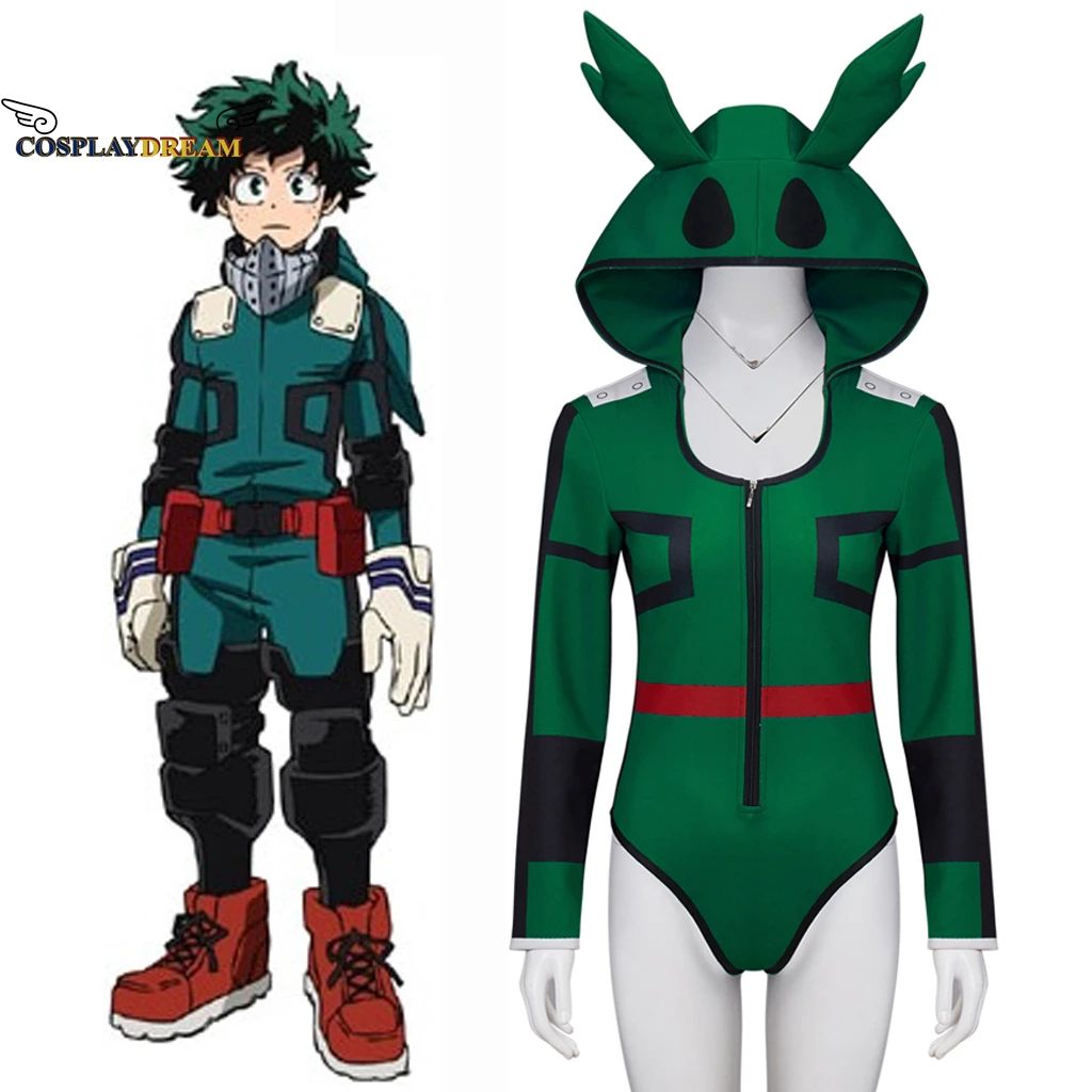 

My Hero Academia Midoriya Izuku Cosplay Costume Boku no Hero Cosplay Bodysuit Hoodies Digital Printing Battle Suit Outfits Women