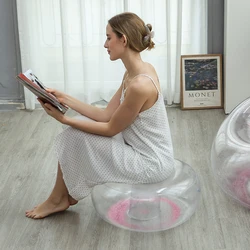 Portable Inflatable Round Footstool Ottoman - Lightweight Pouf & Extra Seating Solution (Purple)