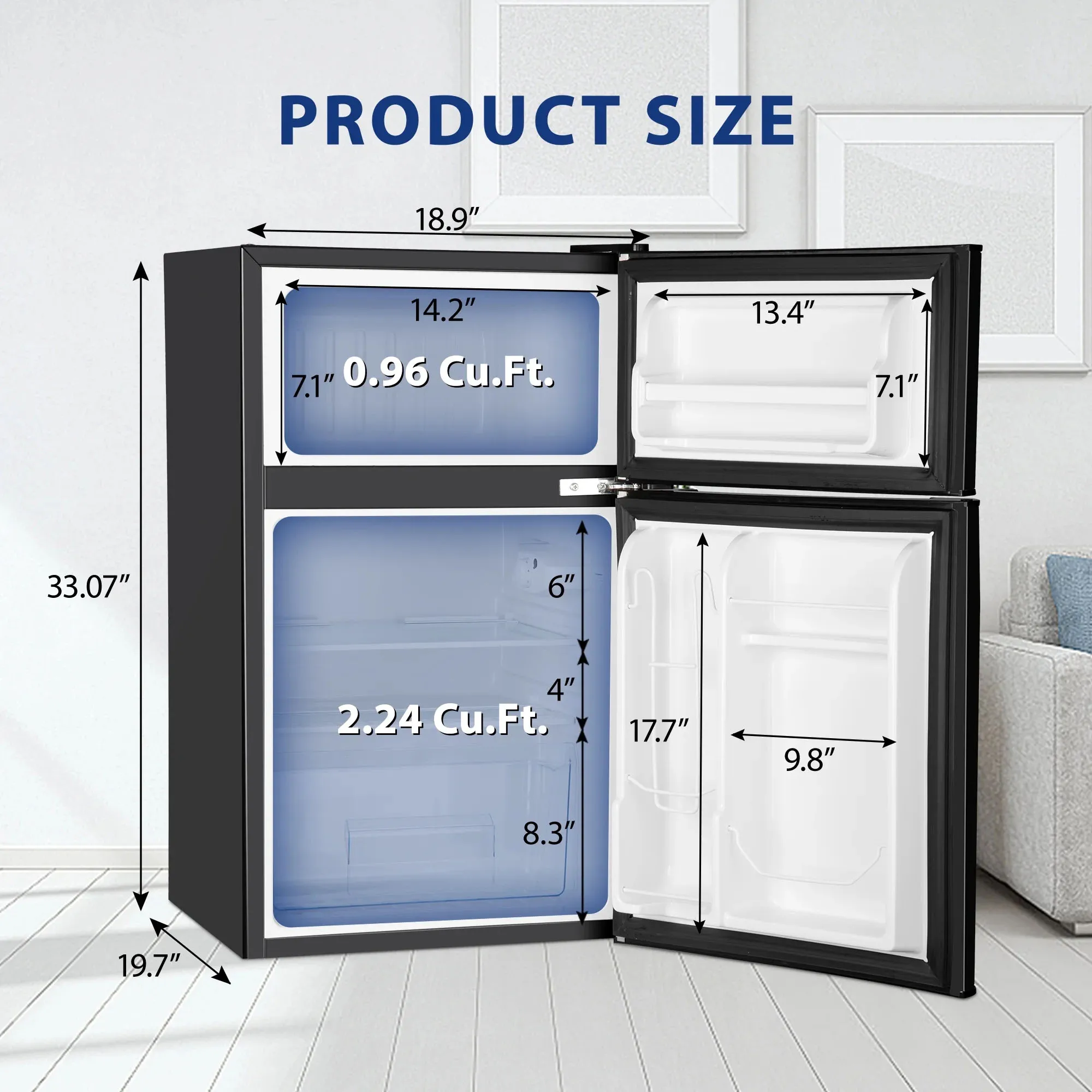 SIMZLIFE Mini Fridge with Freezer, 3.15 Cu ft Two Door Compact Small Fridge Adjustable Removable Shelves,For Bedroom/Dorm/Office 4 SIMZLIFE Mini Fridge with Freezer, 3.15 Cu ft Two Door Compact Small Fridge Adjustable Removable Shelves,For Bedroom/Dorm/Office 4