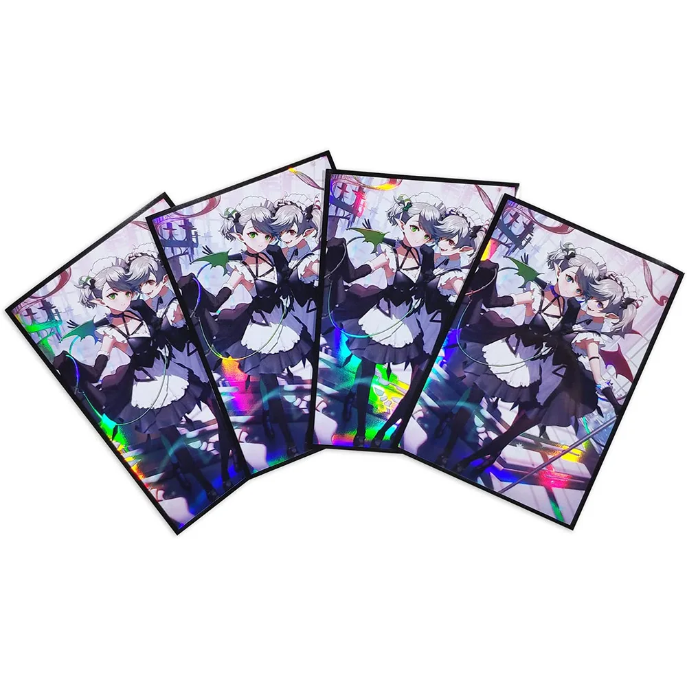 100PCS 63x90mm Trading Cards Protector Holographic Animation YuGiOh Card Sleeves Shield Laser Cute Card Deck Cover Japanese Size a5 3 hole card storage bag 1 2 4 6 pockets collection book 4r 6inch 10×15 photo wedding album trading game star cards protector