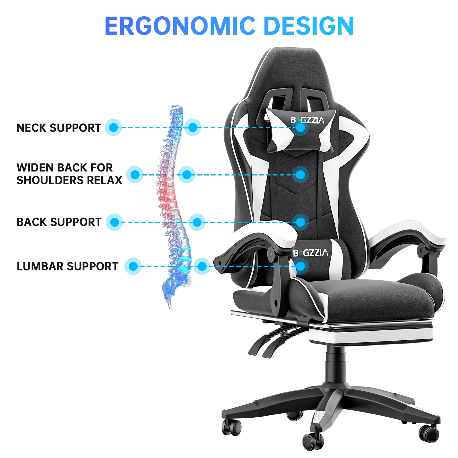 Gaming Chair with Footrest Gamer Chairs Ergonomic with Lumbar Cushion Headrest Gaming Chair Height Adjustable Computer Chair