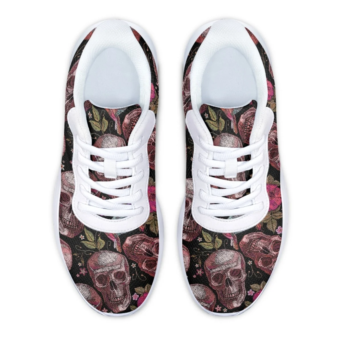 Skull Flowers Print Women's Sneaker Wear-resistant Dirt Resistant Cozy Outdoor Running Shoes Lightweight Breathable Walking Shoe