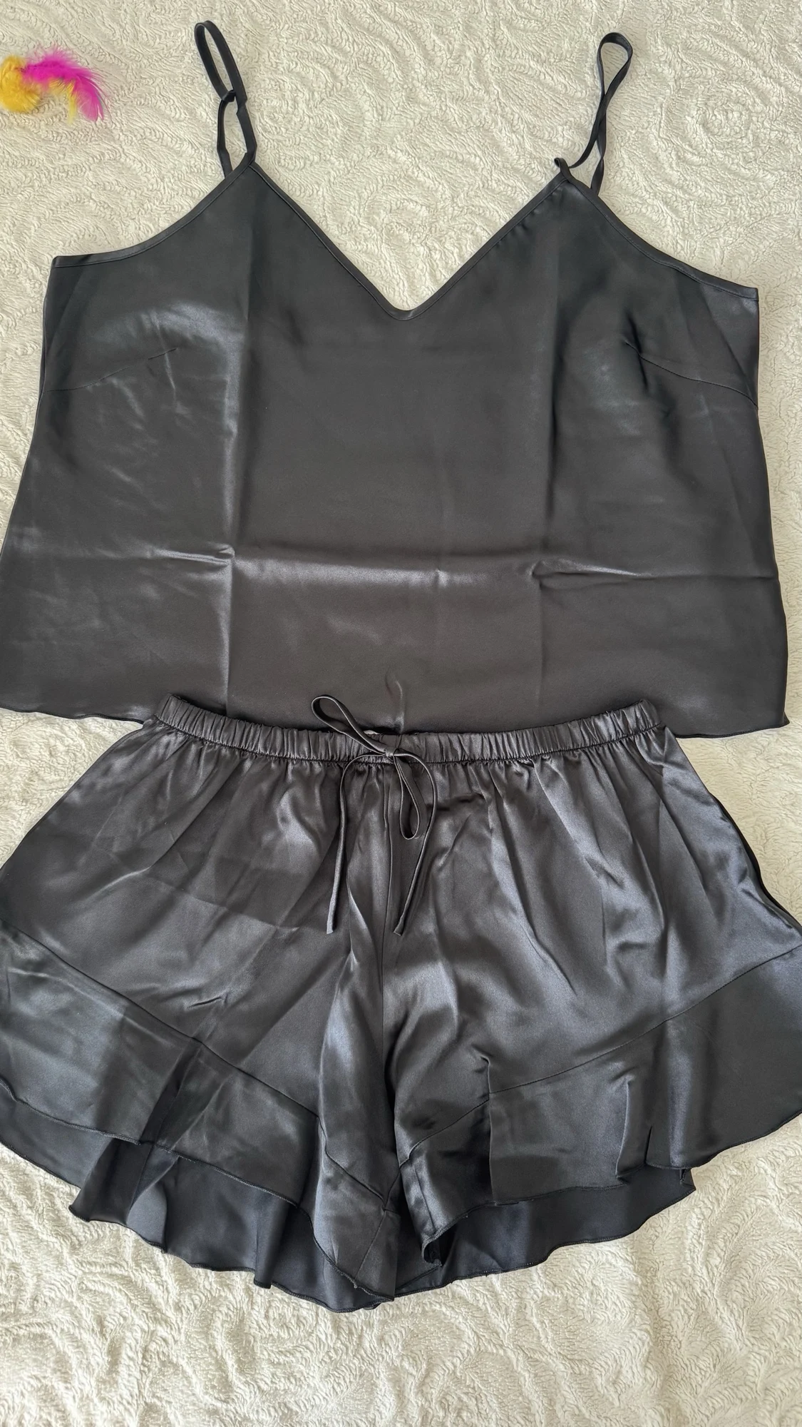 Women's Sexy Silk Satin Ruffled Pajama Set photo review