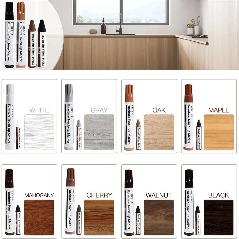 SEISSO Wood Furniture Repairing Paint Filler Kit Cabinet Floor Wardrobe Scratches Holes Refinishing Cream Pen Fast Dry Agent