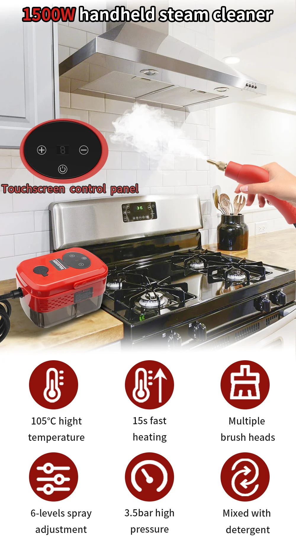 2500 W Hochdruck-Dampfreiniger Hochtemperatur-Druckdampfreinigungsmaschine Handheld Steam Home Kitchen Hood Cleaning – Detail 2