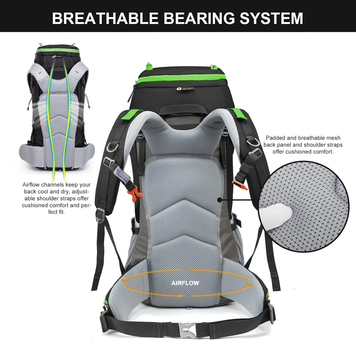 MOUNTAINTOP Hiking Backpack 50L Women's Backpack Trekking Backpack Outdoor Travel Internal Frame Backpacks with Rain Cover
