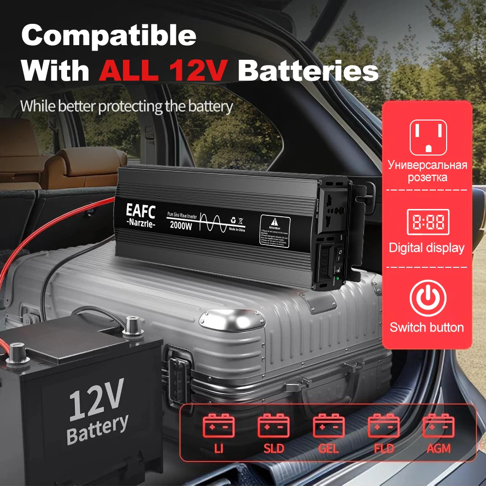 EAFC 2000 W/3000 W/4000 W Auto-Wechselrichter, DC 12 V zu AC 220 V, tragbare Powerbank, multifunktionale Universal-Steckdose, Onboard-Konverter – Detail 4