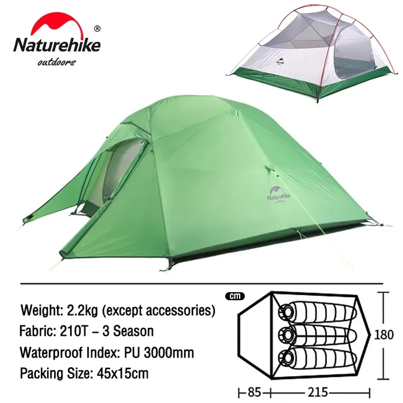 thumbnail image 1 of Tienda de campaña ultraligera Naturehike Cloud Up para 1, 2 o 3 personas, 20 D, impermeable, para exteriores, senderismo, viajes, mochileros y ciclismo, 1 of 5