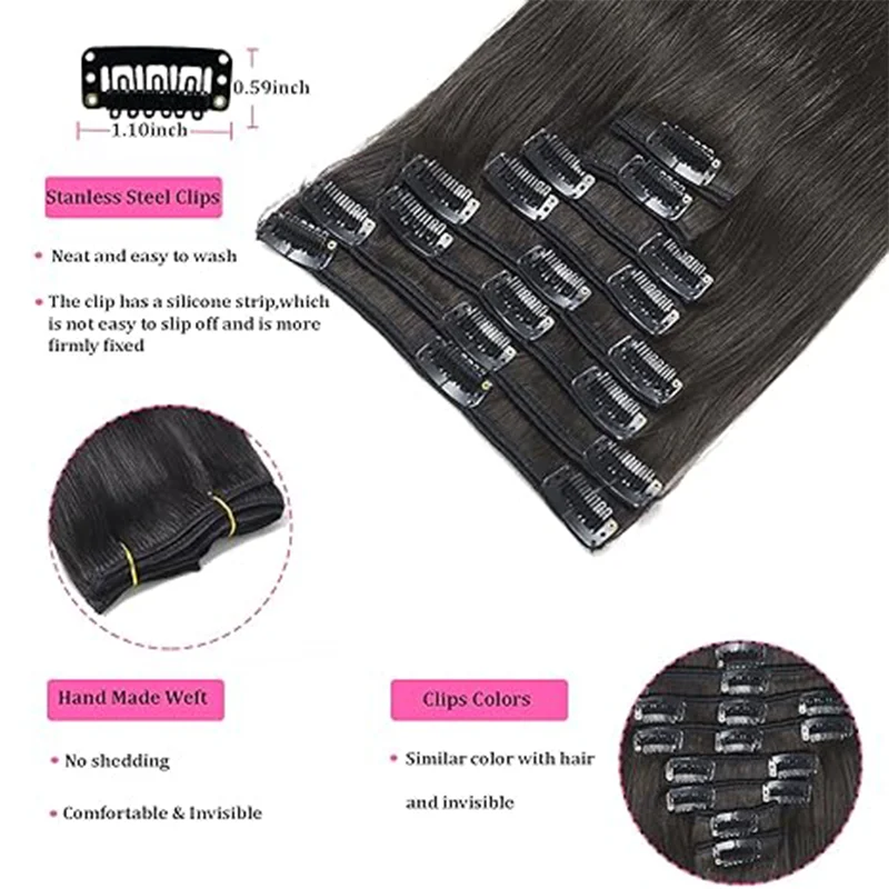 Straight Clip in Extensions Human Hair 120G/Pack Brazilian 100% Real Human Hair Extensions Full Head Seamless Clip in hair extensions