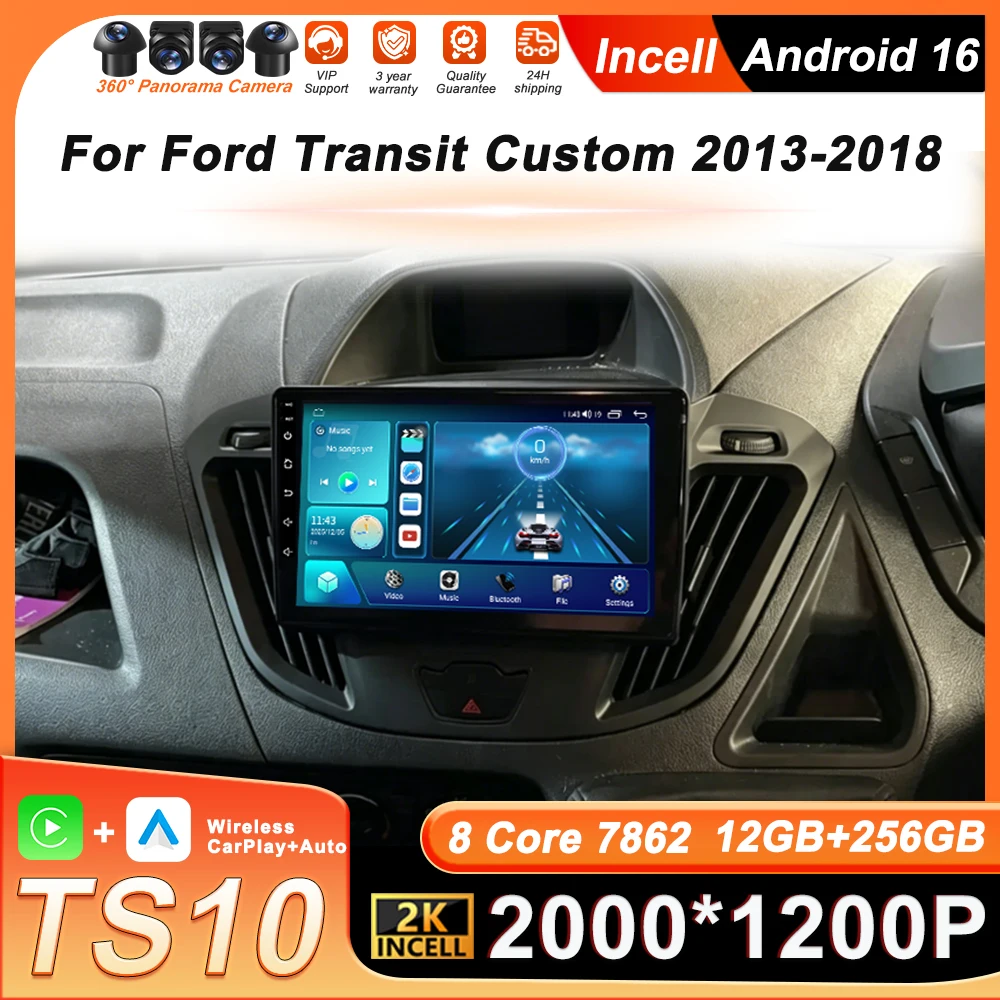 Android 16 Auto Car Radio Player For Ford Transit Custom 2013-2018 Carplay Auto GPS Navigation 4G Wifi 8 Core BT Touch Screen FM 1