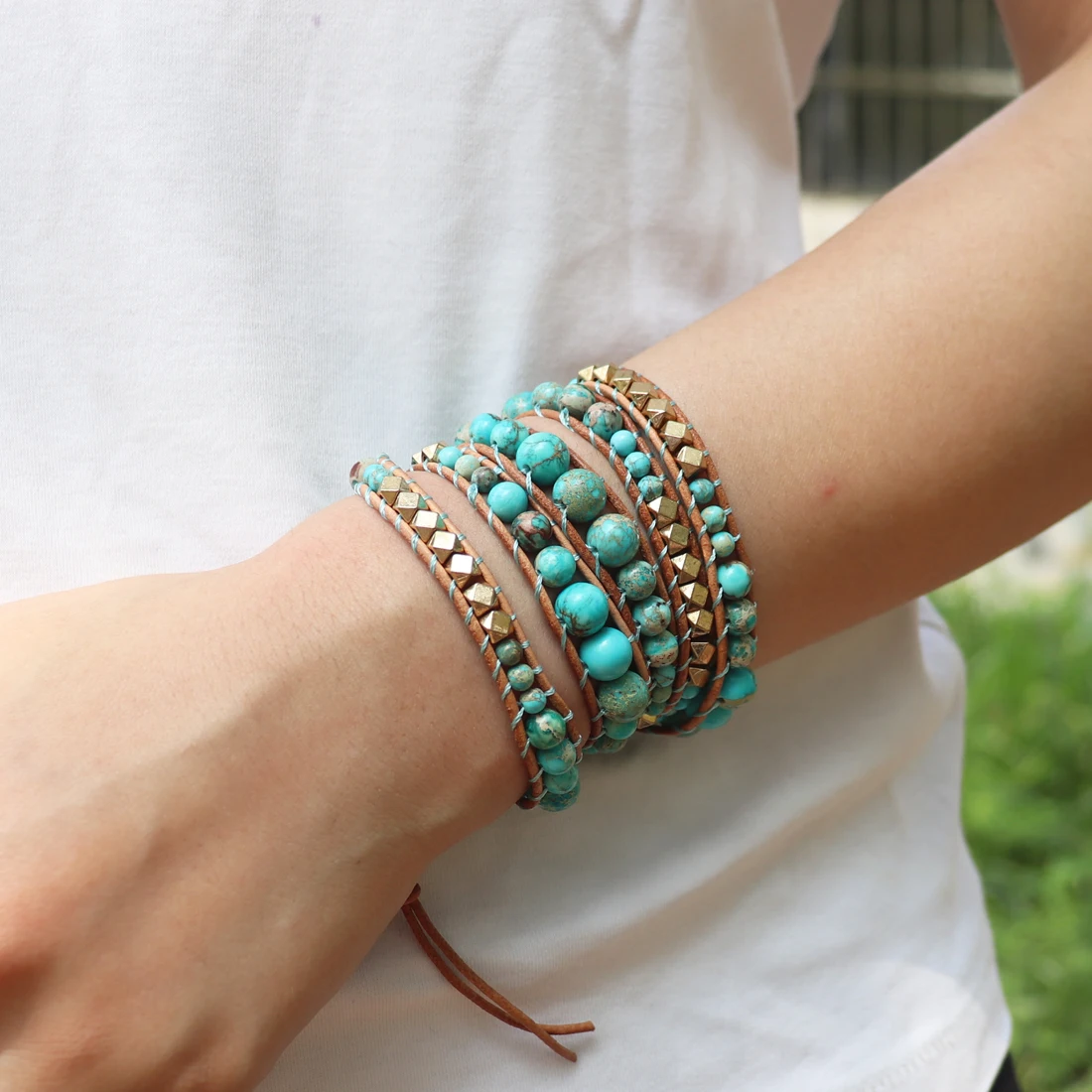 Multilayered Leather Wrap Bracelet W/ Natural Stone Chakra Beaded Strands Bracelet Boho Beads Jewelry Wholesale Dropshipping