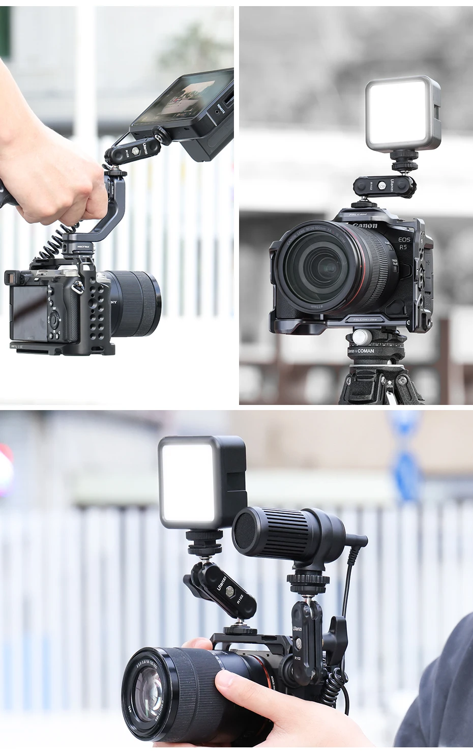 R098 Double Ball Heads Magic Arm with Cold Shoe Mount 1/4'' Screw for DSLR Came