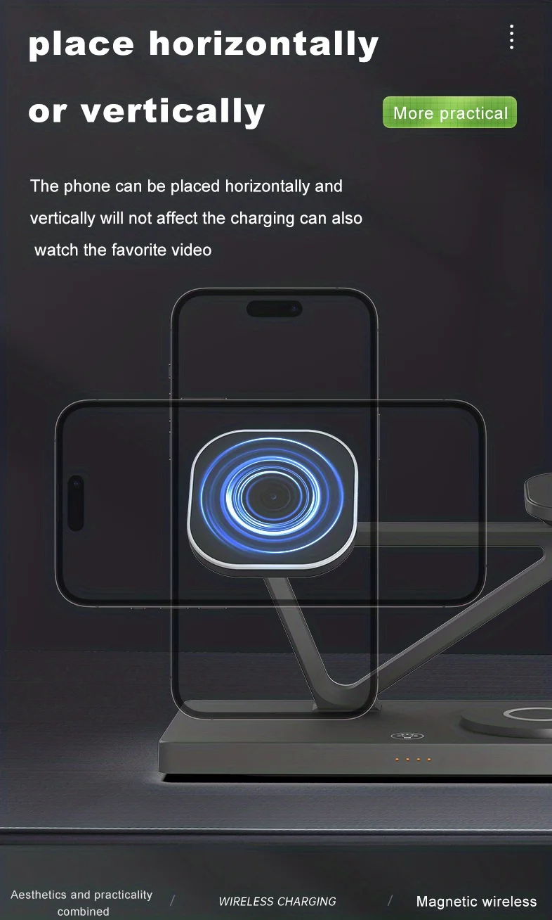 3-in-1 kabellose Ladegeräte für iPhone 15 14 13 12 für AirPods 2 3 Pro Apple Watch Ladestation zum Aufladen von Galaxy Watch – Detail 4