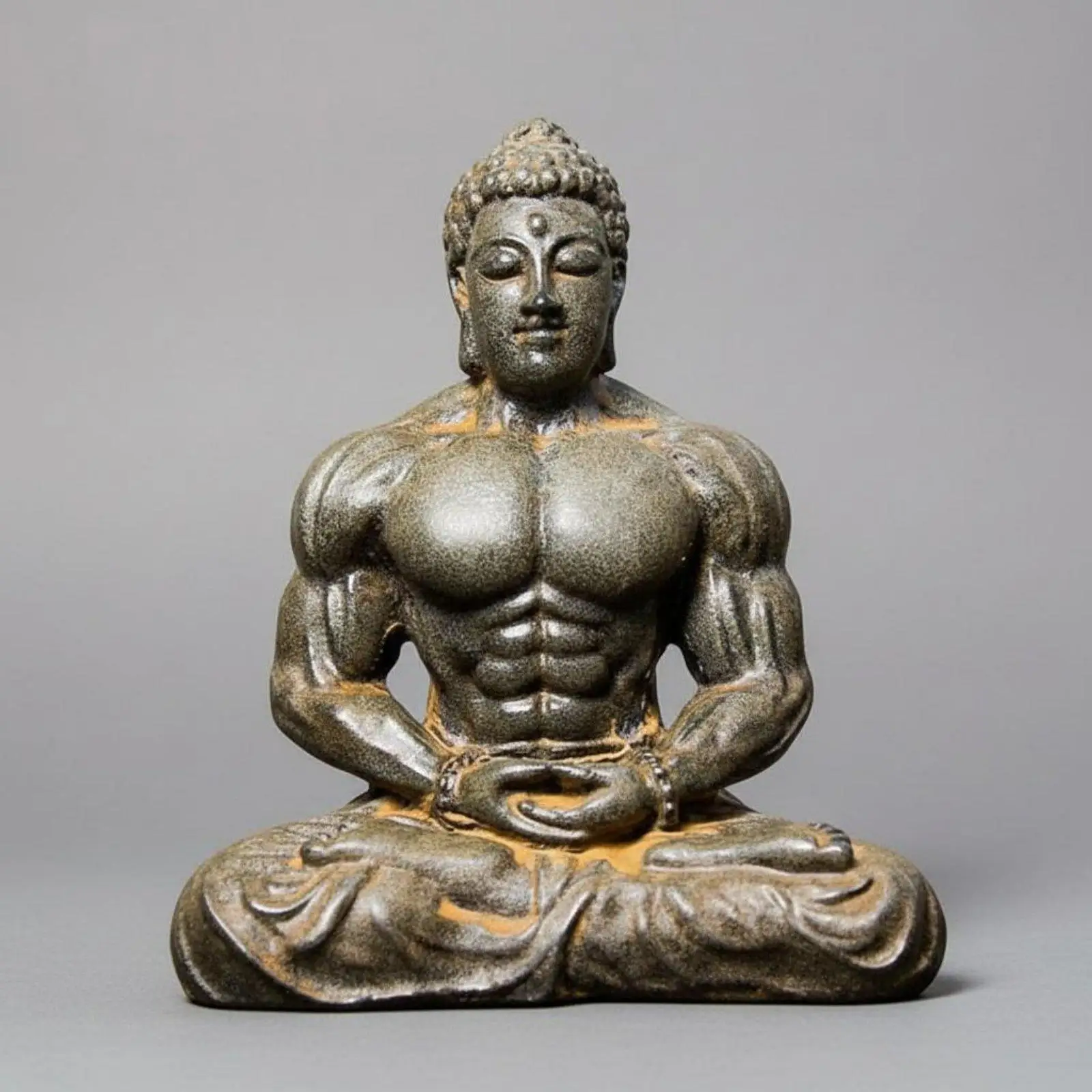 Resin Muscular Buddha Statue Creative Design Bodybuilder Buddha Figurine Vintage Style Meditating Muscle Man Statue for Fitness