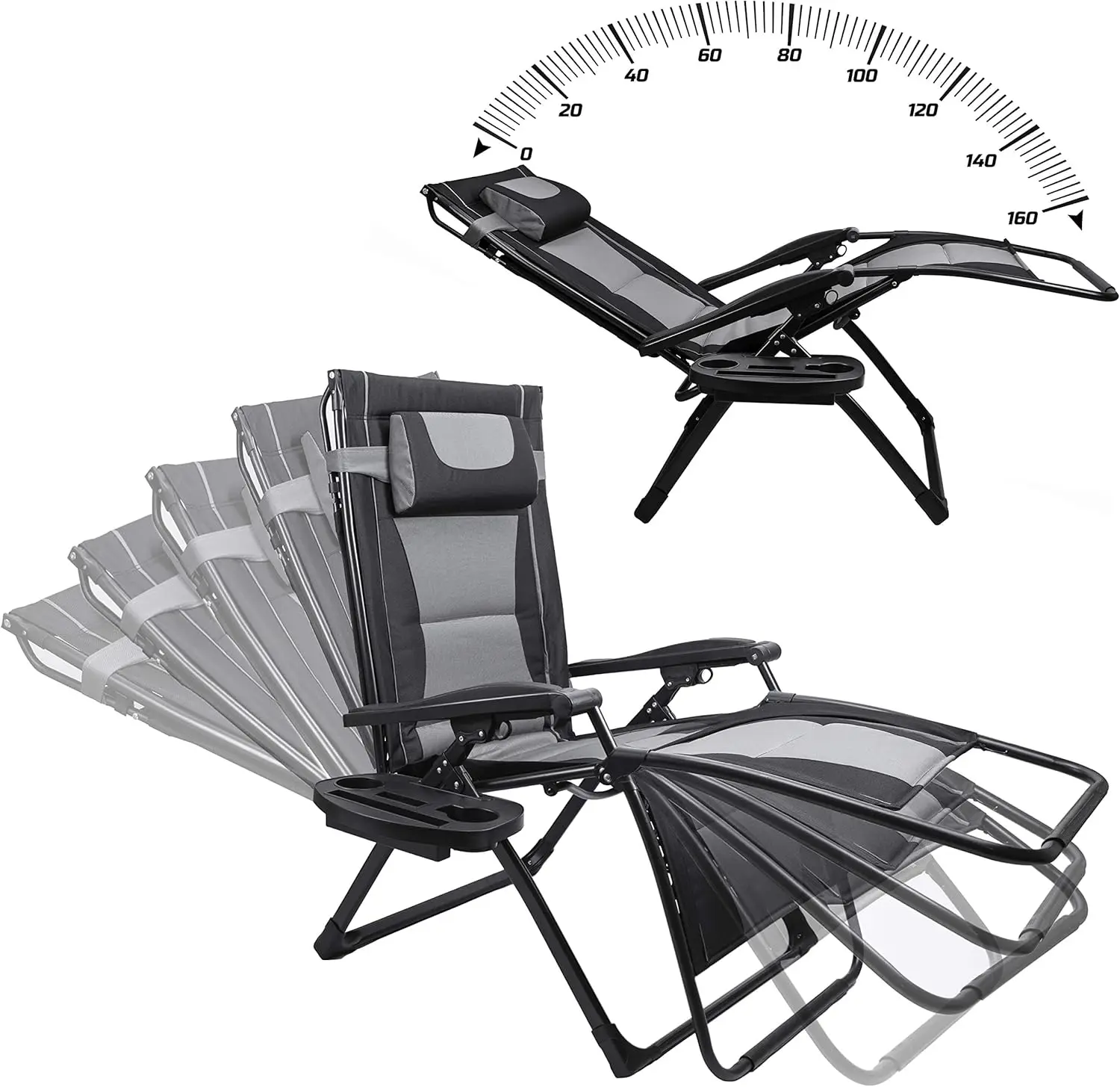 XXL Oversize Recliner Folding Chair for Camping Patio Outdoors Zero Gravity Extra Wide Reclining Padded Seats with Sunshade and - Image 5