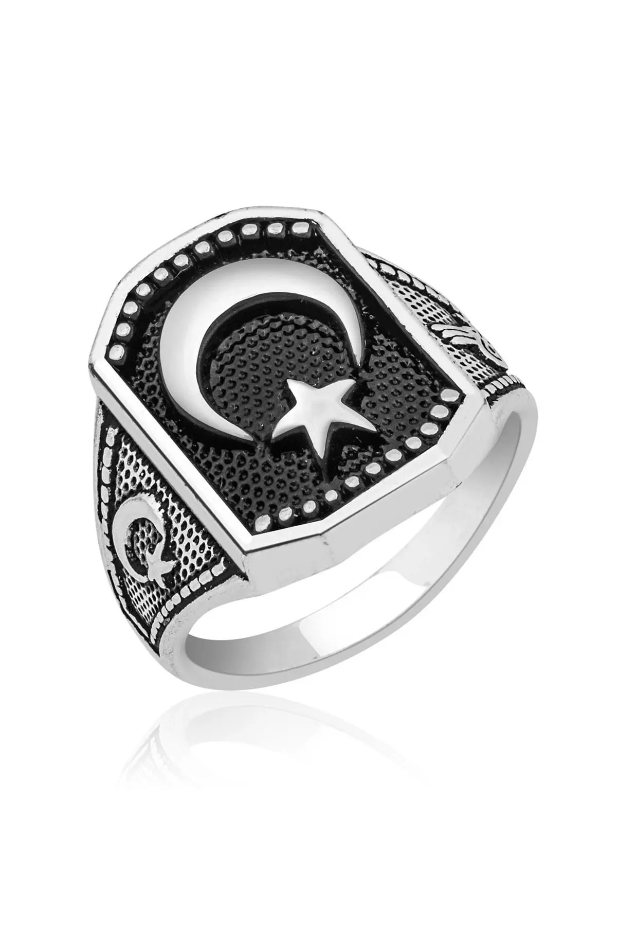 

Metal Plated Silver Look Men's Ring Jewelry Accessories Moon Yildiz Turkey Elegant Daily Use Ottoman Tugra Stylish Design Does