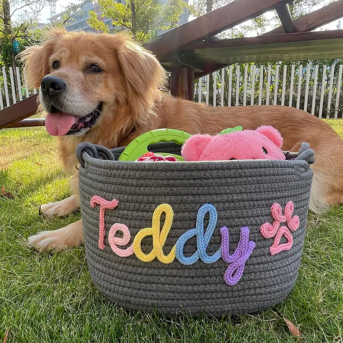 1pc personalized cotton rope dog toy basket, pet toy storage basket, pet name gift basket, holiday decoration gift, Easter gift 4 1pc personalized cotton rope dog toy basket, pet toy storage basket, pet name gift basket, holiday decoration gift, Easter gift 4