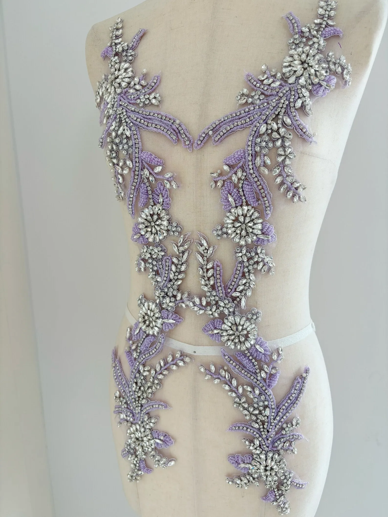 

Lavender Purple Rhinestone Appliqué For Couture, Costume, Dress, Crafted Florals Motif Bodice, Deluxe Bead Florals Applique