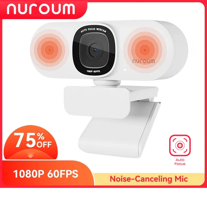 

NUROUM V15-AF Webcam HD 2K 30fps USB 2.0 Web Camera AI Noise Suppression With Microphone For PC Laptop