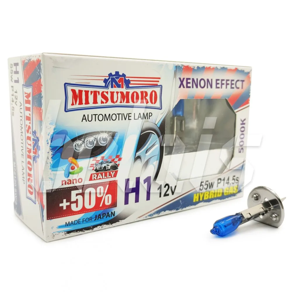 Лампы галогенные «Mitsumoro» H1 +50 Super White Xenon Effect (12V-55W, P14, 5s) #19042