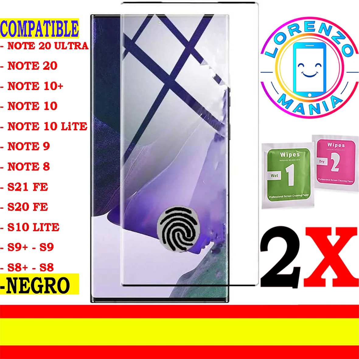 2 Proteggi Schermo Compatibile Samsung Galaxy Note 20 Ultra, Note 20, Note 10 Plus, Note 10, Note 10 Lite, Note 9, Note 8, S21 Fe, S20 Fe, S10 Lite, S