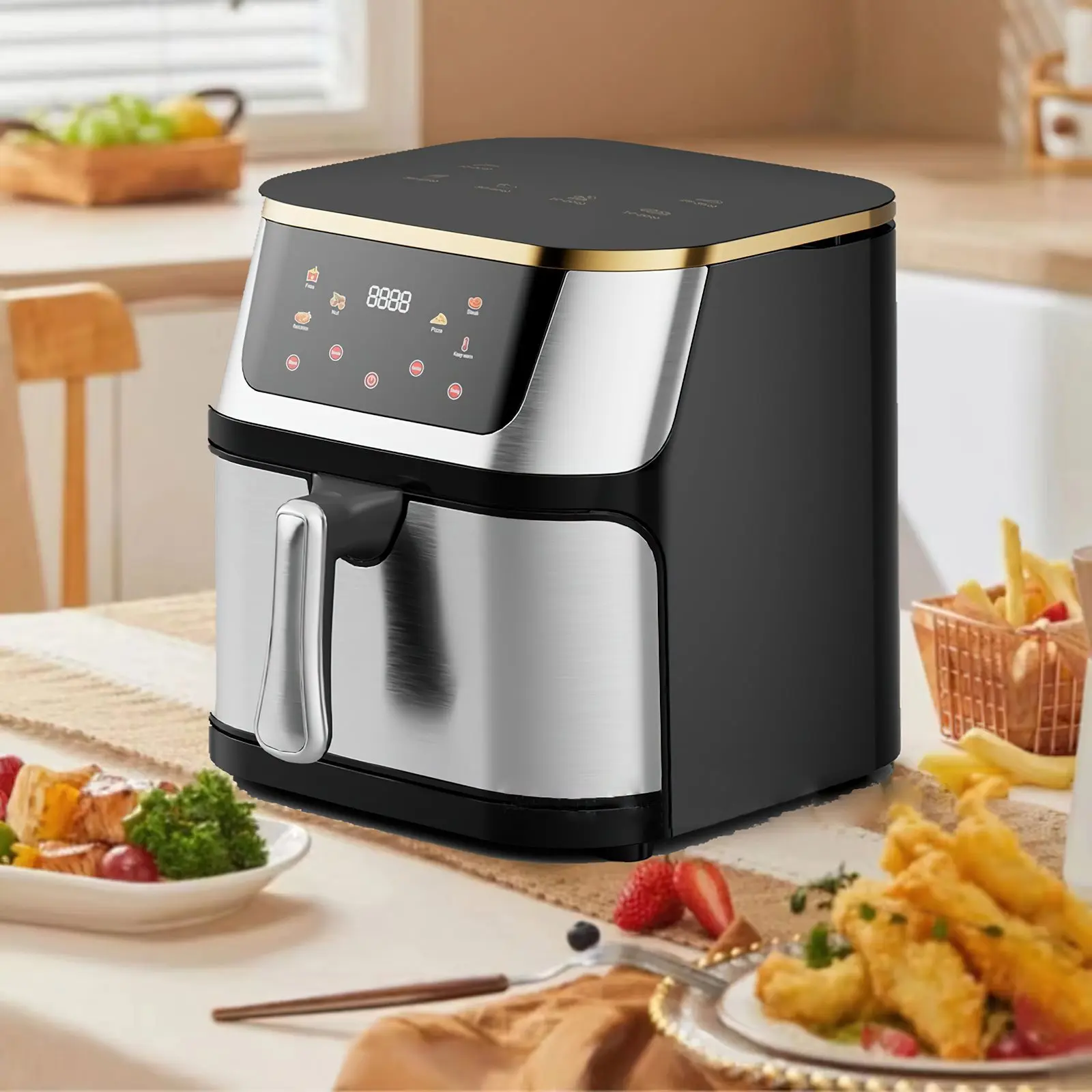 OWJHE Fettfreie Fritteuse, 8 l, große Heißluftfritteuse mit LED-Bildschirm, 11 voreingestellte Funktionen, Braten, Backen, Dörren, Aufwärmen, leise, antihaftbeschichtet – Detail 2