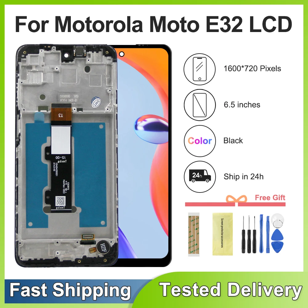 

6,5 ''Оригинальный ЖК-дисплей для Motorola Moto E32, сенсорный экран, сенсорный датчик, дигитайзер в сборе, для Moto E32, дисплей с рамкой
