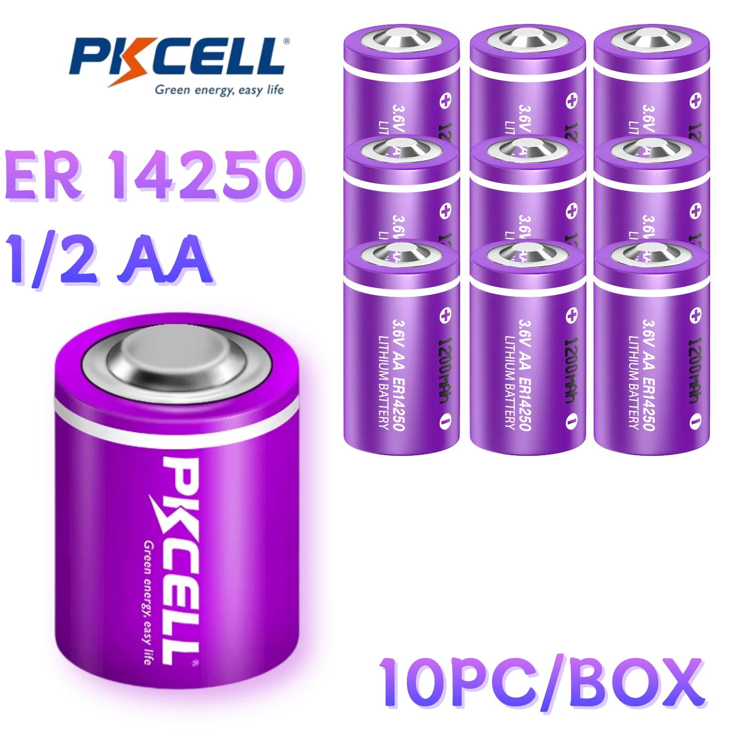 10 шт. PKcell ER14250 Батарея 1/2AA Неперезаряжаемые литиевые батареи SOCL2 3,7 В 1200 мАч с долговечным источником питания