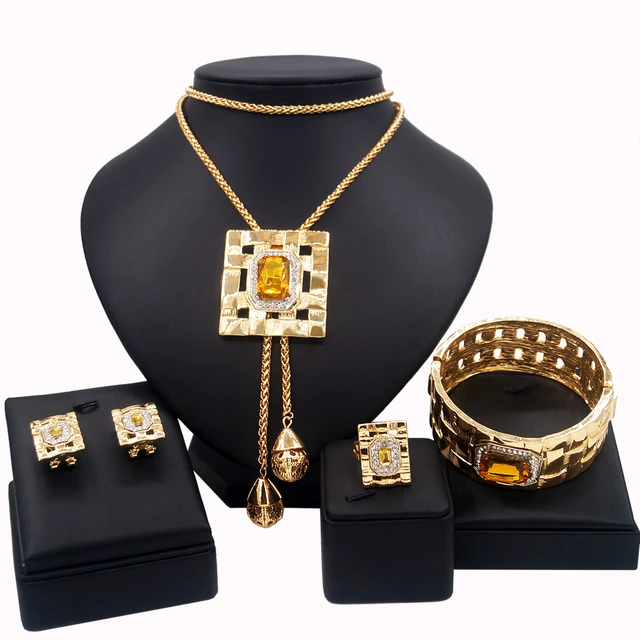 Affordable luxury Fashion Dubai jewelry set with champagne gold rhinestones