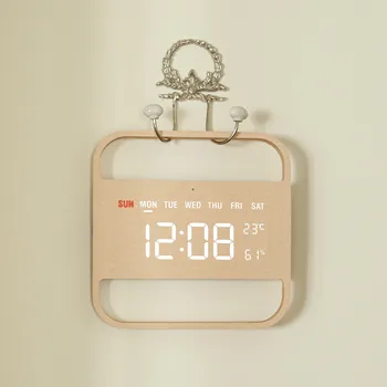 오아 우드 LED 벽시계S 디지털 탁상 벽걸이 무소음 인테리어 거실 온도계 습도계 시계 집들이 신혼 선물 상품 이미지