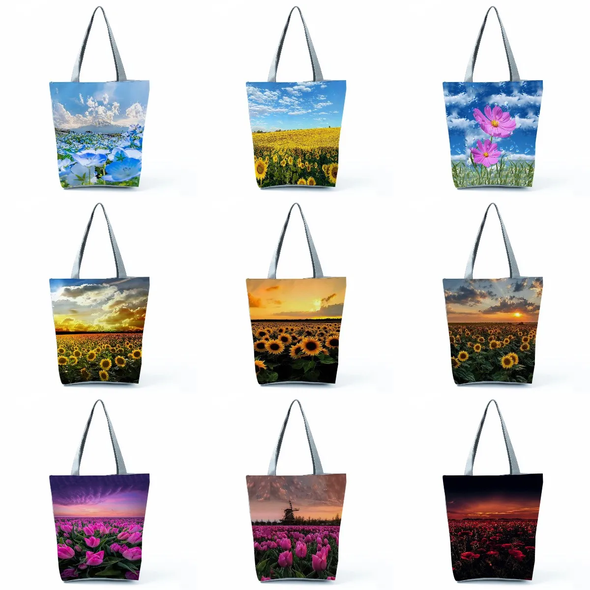 

Large Capacity Travel Rural Landscape Floral Print Ladies Shopping Bag Women's Shoulder Bag Outdoor Customizable Bag Sunflower