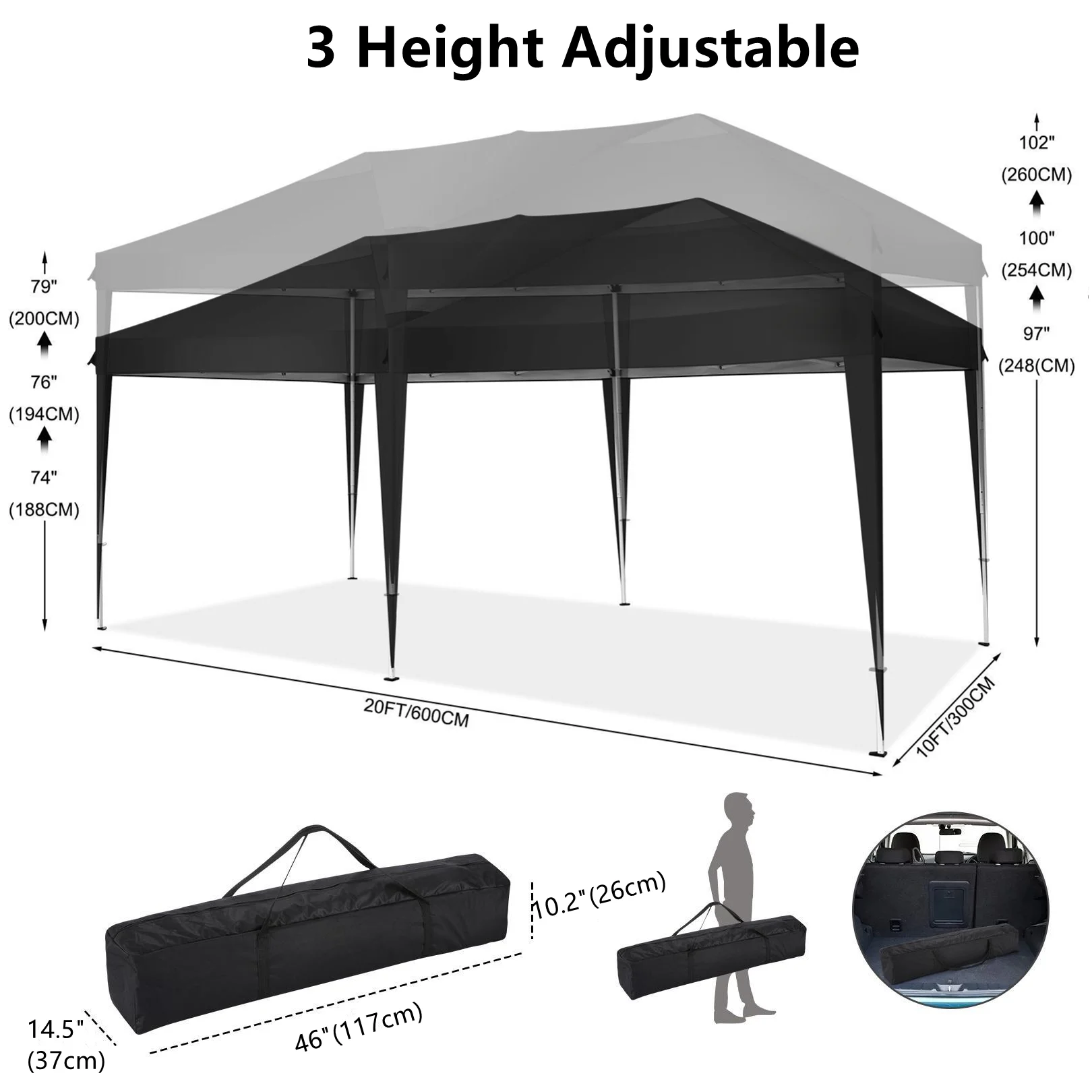 Folding Gazebo 3x6 Pop-Up Gazebo Waterproof Windproof Tent with 6 Sidewalls,3 Height Adjustable,UV Protection,Party Tent